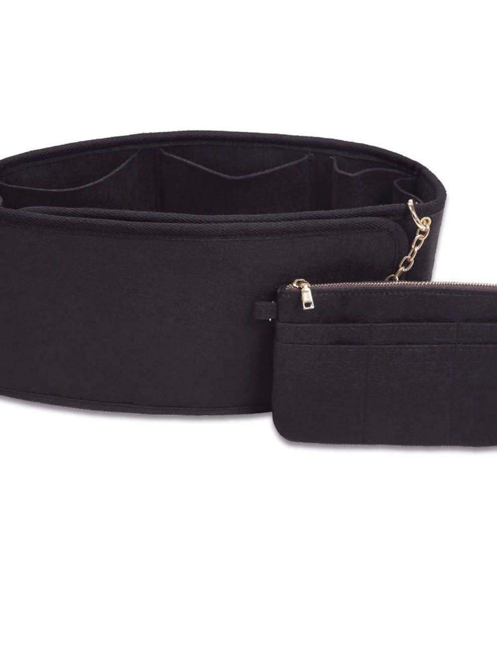 Black Felt Handbag Organizer Insert with Zippered Pouch